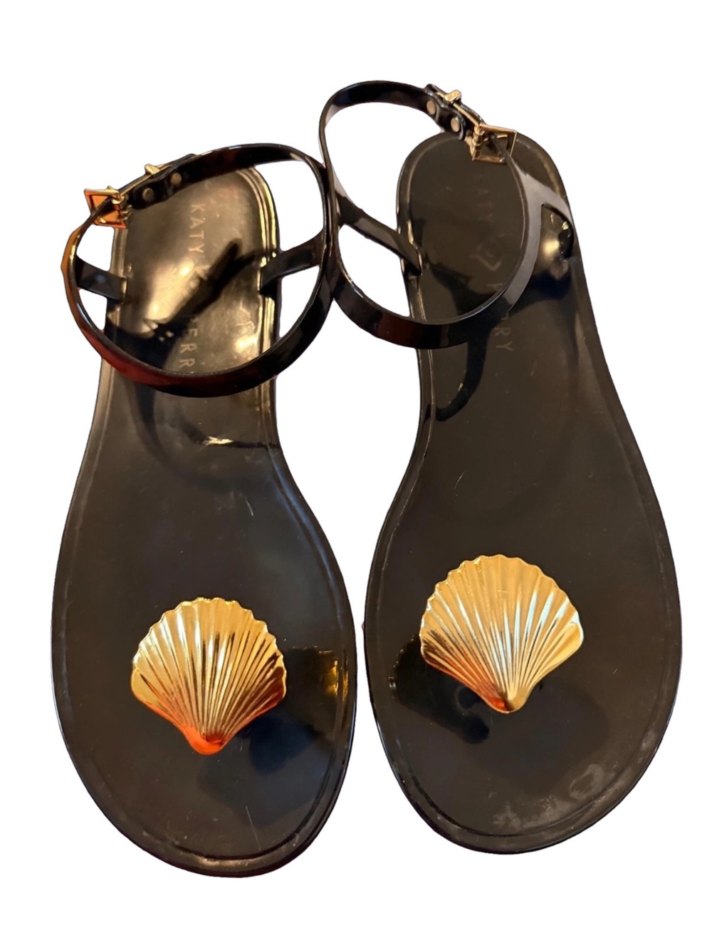 Katy Perry The Geli Black Seashell Jelly Sandals - Size 10M / 40